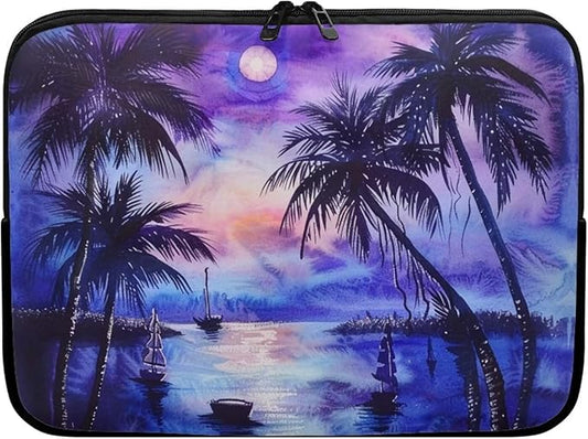 Tropical Palm Tree Laptop Sleeve for Women 15 inch Lap Top Case Portable Lightweight Computer Sleeve Laptop Pouch Slim Laptop Protector with Versatile Uses Tablet Bag Leaves Moon Purple