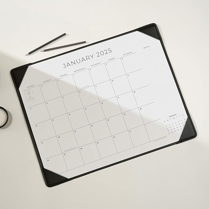 Cabbrix Simplified Desk Calendar 2025-2026 with Desktop Mat, Desk Pad Calendar Large 21" x 16-1/2" Runs from Jan 2025 to Jun 2026, Monthly Desktop Calendar for Home School and Office (Black)