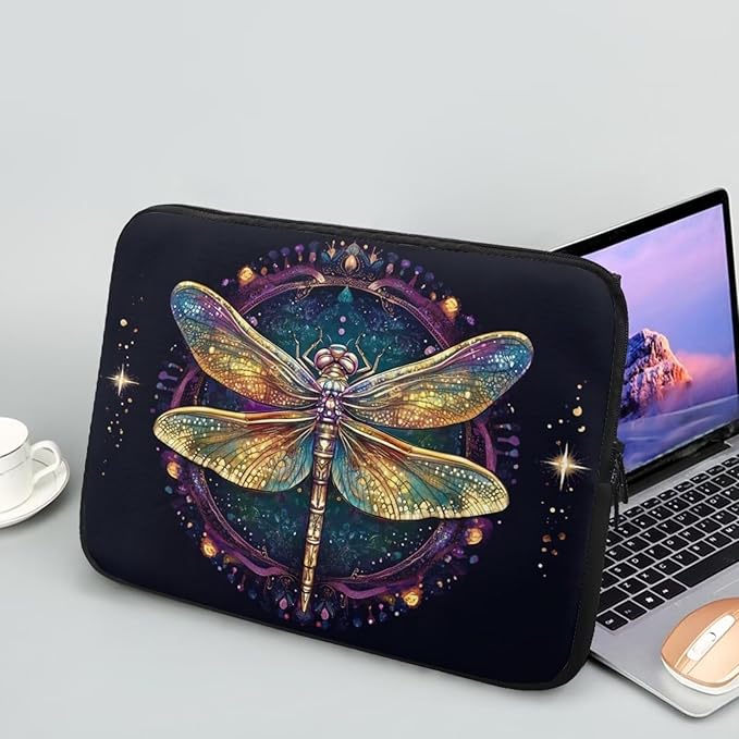 Dragonfly Printed Computer Bags for Laptops for Women, Large Capacity Computer Carrying Cover Laptop Briefcase, 17 Inch Water Resistant Laptop Case Portable Computer Case Bag