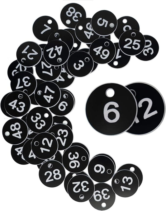 StayMax Plastic ID Number Tags Engraved Tags Key Tags Without Key Rings (Black, 501-1000)