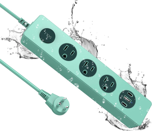 SOLL IPX9 Outdoor Power Strip Weatherproof, Surge Protector Power Strip with 3 Outlet and 3 USB Charging Ports(2 USB C), 5.18FT Extension Cord for Patio, Garden, Bathroom, Kitchen, Garage, Office