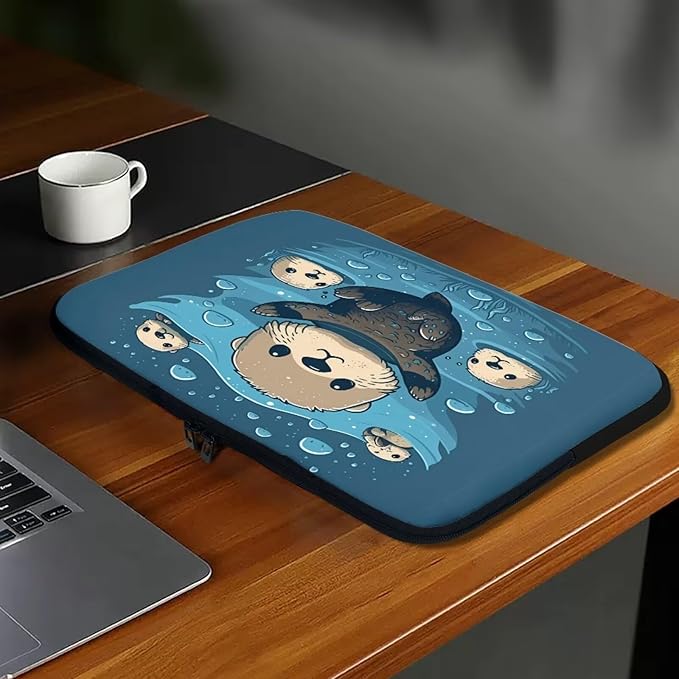 Sea Otter Computer Sleeve for Women 15 inch Laptop Sleeve Durable Lap Top Case with Multiple Uses Tablet Bag Teen Girls Laptop Carrying Case Briefcase Navy Blue