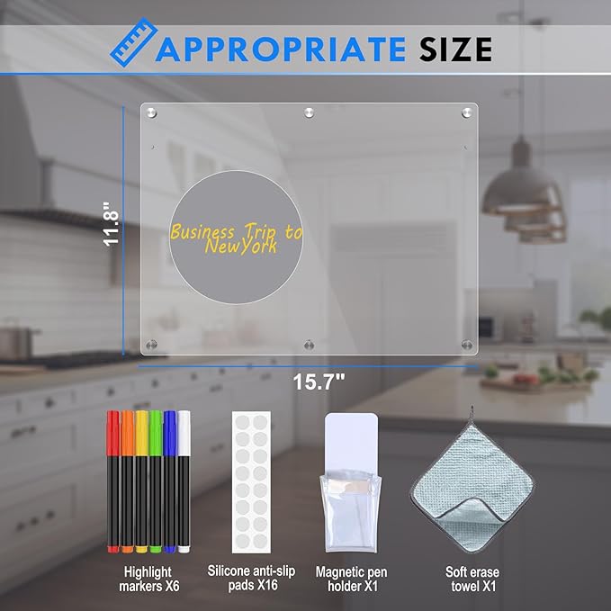 Magnetic Acrylic Calendar for Fridge,1 Pack 9"x13" Clear Fridge Calendar Dry Erase Magnetic Planning Boards Set(Blank Memo Board_Shu)