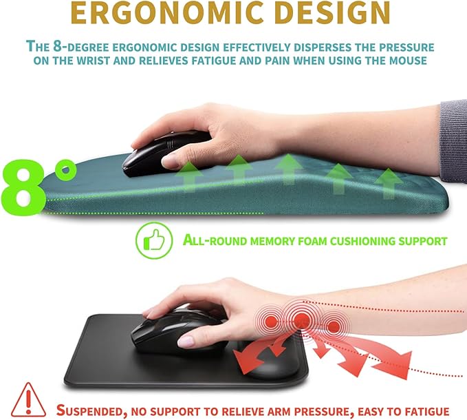 Hokafenle Ergonomic Mouse Pad Wrist Support with Massage Design, Wrist Rest Pain Relief Mousepad with Memory Foam&Non-Slip PU Base, Mouse Pads for Wireless Mouse & Desk (12x8 inch,Light Blue)