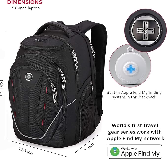 Swissdigital Design TSA Laptop Backpack Men's USB Charging Port Large Capacity Business Travel Backpack Black| With Apple Find My Network (TERABYTE J16BTFB-41) One Nation One World