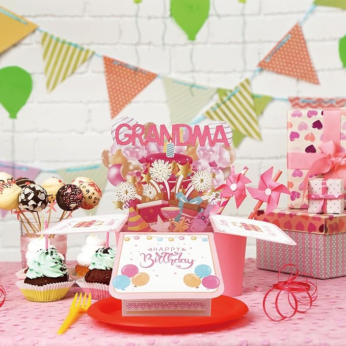 Asmallgf Great Grandma Birthday Gifts, Personalized Birthday Popup Card for Granny Nana, Best Nana Gifts from Granddaughter Grandson
