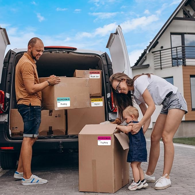 600 Count Home Moving Labels, 3 x 2 Large Labels for 3-4 Bedroom House with Writable Notes Areas, 17 Color Coded Moving Labels for Boxes + Fragile Moving Stickers + Heavy and Blank Labels