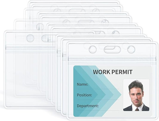 Pawfly 12 Pack ID Badge Holder Horizontal Clear Plastic Case with Resealable Zip Soft Waterproof Card Protector Pouch for Office School Credit Cards Proximity Key Cards Driver’s Licenses and Passes