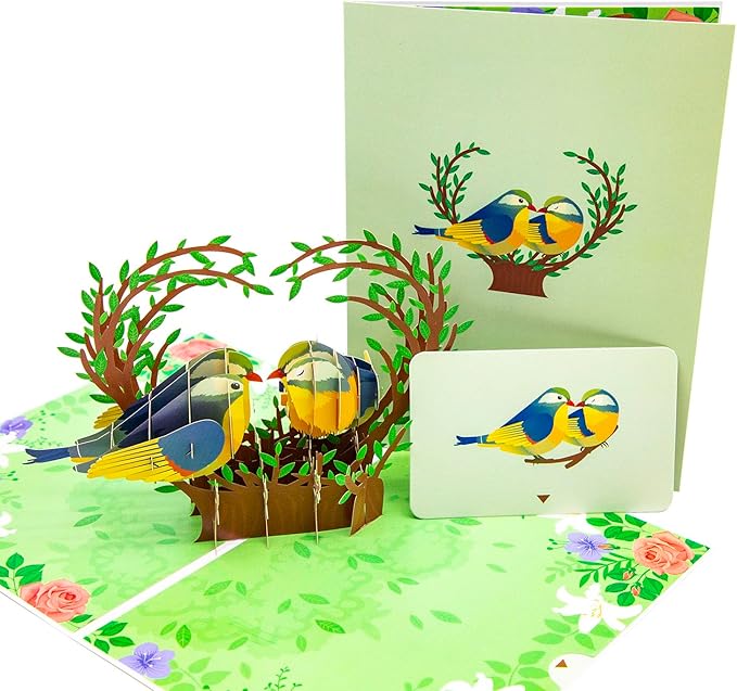 Love Birds Pop Up Card, Couple Finches Kissing, Romantic Bird Card, 3D Greeting Cards for All Occasions, Valentine’s Day, Happy Birthday, Anniversary, Wedding