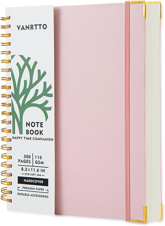 Hardcover Spiral Notebook, 8.5 x 11 IN Notebooks College Ruled, 110 GSM Thick Lined Paper Notebooks for Work, School and Travel, 300 Pages Journals for Writing, Large Journal for Women and Men Pink