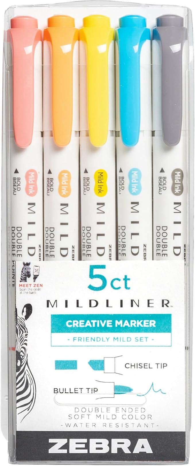 Zebra Pen Mildliner, Double Ended Highlighter, Broad and Fine Tips, Assorted Friendly Colors, 5-Count