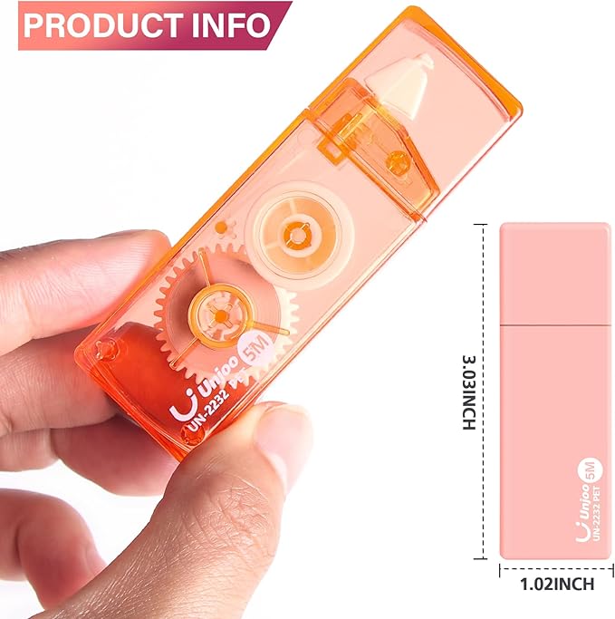 White Correction Tape, Easy To Use Cute Applicator for Instant Corrections, For school, Office Workers (Gradient Pink, 5M/196" x 0.2",12pack)