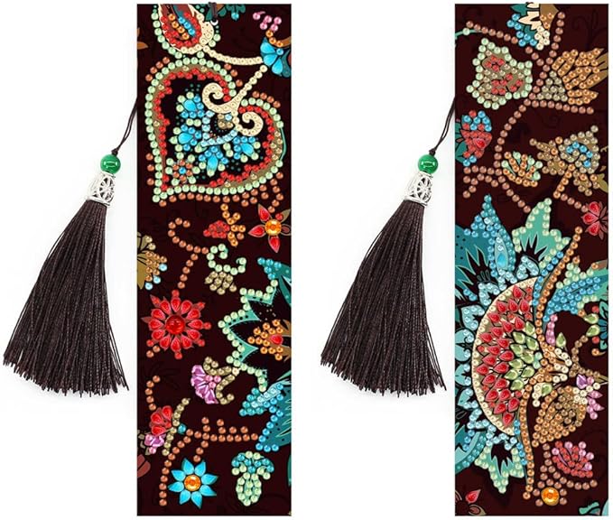 pigpigboss Colorful Flower Bookmark Diamond Painting Kit 2 Pieces Diamond Painting Arts Flower Bookmark Diamond Painting Set for Adult Book Decor Bookmark Diamond Dot (21 X 6 CM)