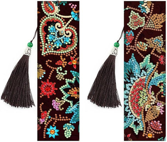 pigpigboss Colorful Flower Bookmark Diamond Painting Kit 2 Pieces Diamond Painting Arts Flower Bookmark Diamond Painting Set for Adult Book Decor Bookmark Diamond Dot (21 X 6 CM)