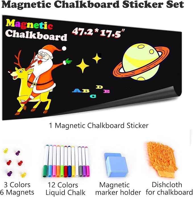 Self Adhesive Magnetic Chalkboard Contact Paper for Kids 47.2" x 17.5" Suitable for Home School Office Alternative Magnetic Blackboard Paint