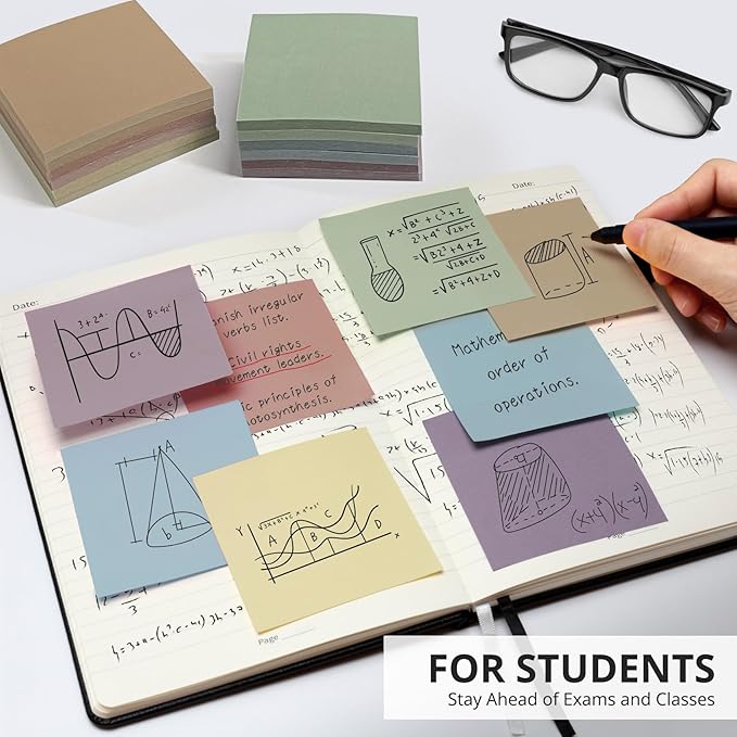 Sticky Notes, 12 Pads, 3x3 inches Aesthetic Sticky Note Pads, Neutral Boho Self-Stick Note Pads, Perfect for Office Home School Desk Accessories, 50 Sheets/pad - Vintage Colors