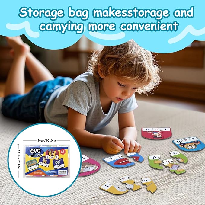 CVC Puzzle Cards for Kids – Phonics & Spelling Games for Toddlers, 3-Letter Word Puzzles for Preschool & Kindergarten, Perfect for Speech Therapy & Early Learning Classroom Essentials