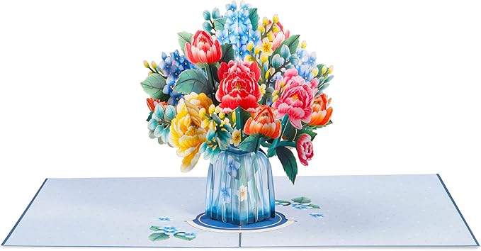 Paper Love 3D Pop Up Flower Bouquet Card, Wonderland, with Detachable Paper Flowers For Anniversay, Wedding, Thank You, Mother's Day - Jumbo 10" x 14" Card - Includes Envelope and Note Tag