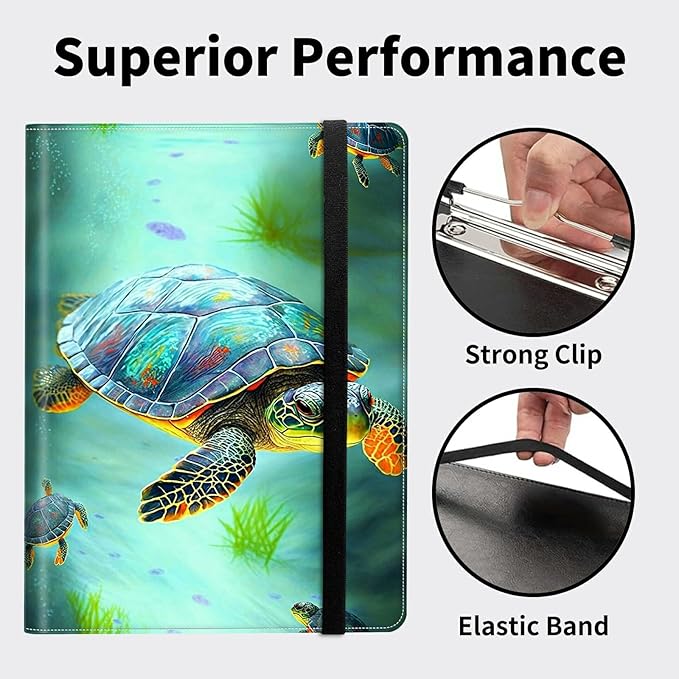 Padfolio Folder with Clipboard,Portfolios Organizer Clipboards with Storage Clipboard Writing Pad PU Leather Conference Document Organizer with Business Card Holder,Turtle