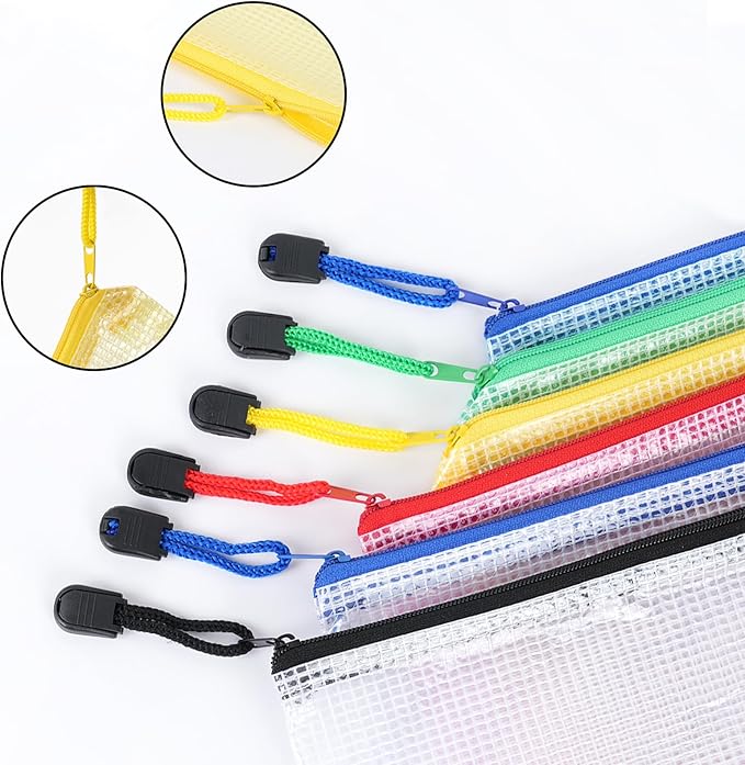 EOOUT 12pcs Mesh Zipper Pouch for Organizing, A4 Letter Size Zipper Storage Bags, Multicolor Plastic File Pouch Multipurpose for Classroom Organization Travel Storage Board Game Storage