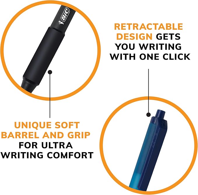 BIC Soft Feel Assorted Colors Retractable Ballpoint Pens, Medium Point (1.0mm), 36-Count Pack, Black and Blue Pens With Soft-Touch Comfort Grip, Perfect Color Pens For Note Taking