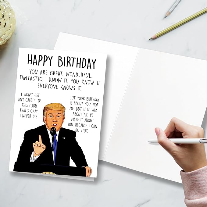 Funny Trump Birthday Card for Women Men, Humorous Donald Trump Birthday Card for Dad or Mom, Trump Birthday Card for Husband Wife, Unique Birthday Gift for Him Her