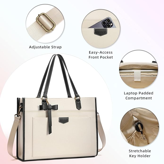 Keyli 3 PCS Laptop Bag for Women Canvas Tote Bags 15.6 inch Large Capacity Shoulder Handbag Lightweight Briefcase Purses