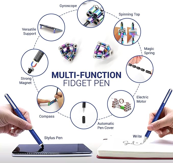 Elegancy Fidget Pen Magnetic Balls | Deformable Decompression Magnetic Pen Fidget Toy for Teenagers Gifts for Men | Cool Stuff Magnets for Kids (Blue)