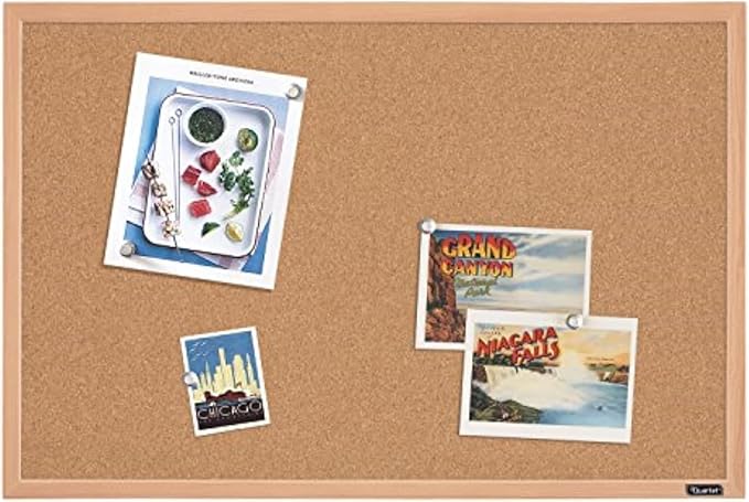 Quartet Cork Board Bulletin Board, 23" x 35" Framed Corkboard, Oak Frame, Decorative Hanging Pin Board, Perfect for Office & Home Decor, Home School Message Board or Vision Board (35-380352)