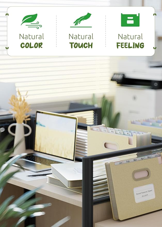 Accordion File Organizer, 12 Pockets Wheat Straw Expanding File Folders, Upright&Open Top, Monthly Bill Receipt Organizer, 100% BPA Free, Return to Nature, Healthy Living, Letter/A4 Size-Wheat Yellow