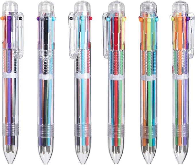favide 6 Pack 0.5mm 6-in-1 Multicolor Ballpoint Pen,6-Color Retractable Ballpoint Pens for Office School Supplies Students Children Gift,Kids Party Favors (6)