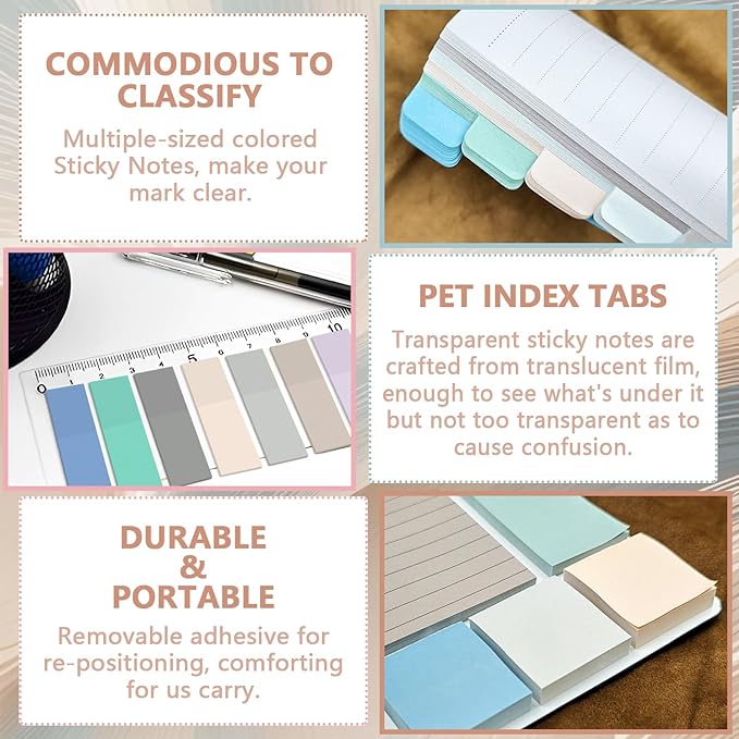 Sticky Notes Set, Sticky Notes Tabs, 920 Pack, Divider Sticky Notes, School Supplies, Office Supplies, Planner Sticky Notes, Sticky Note Dividers Tabs, Book Notes, Back to School Supplies (Blue-Large)