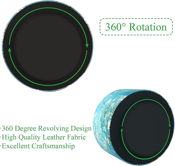 Hennaja Round Leather Art Supply Organizer,Remote Control Holder,360 Degree Rotating,Multi-Functional Pencil Holder,4 Compartments Desktop Stationary Organizer(1-Peach Blossom)