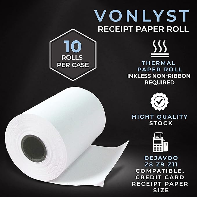 Credit Card Machine Paper Roll for Dejavoo Z8 Z9 Z11 (10 rolls)