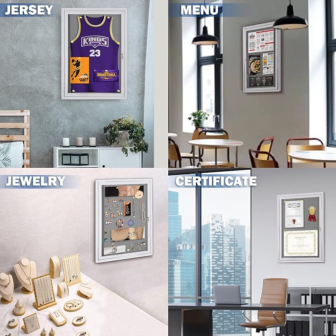 SWANCROWN Outdoor Lockable Gray Fabric Bulletin Board Shatter Resistant Display Cases Wall Mount Message Board with Swing Door,36x24 inches