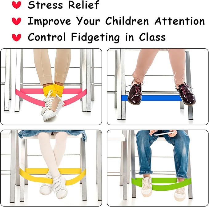 6 Pack Chair Bands for Kids with Fidgety Feet, ADHD Tools for Kids, ROOKEA Sensory Room Must Haves for Adhd Kids Fidget Chair Bands Autism Classroom Must Haves ADHD Tools for Classroom Home Chairs
