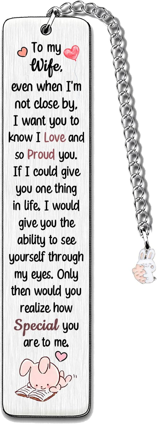 Wife Bookmarks Birthday Gift Woman Christmas Encourage Bookmark Valentines Day Distance Miss You Cute Rabbit Present Appreciate Wedding Anniversary Love Reminder Keepsakes I Love Proud of You for Her