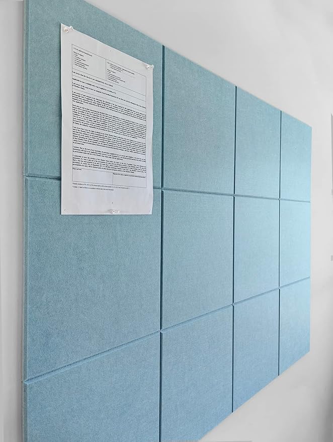 Cork Board 48 x 36 Alternative – 11.8x11.8x0.35 Inches 12 Pack Felt Wall Tiles with Safe Removable Adhesive, Large Cork Board for Office Walls Pin Board Cork Tiles for Classroom - Baby Blue