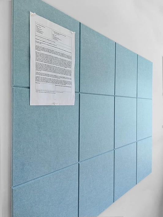 Cork Board 48 x 36 Alternative – 11.8x11.8x0.35 Inches 12 Pack Felt Wall Tiles with Safe Removable Adhesive, Large Cork Board for Office Walls Pin Board Cork Tiles for Classroom - Baby Blue