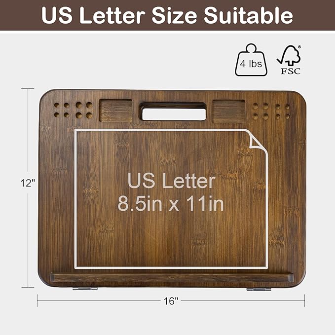 StrongTek 6-Position Bamboo Table Easel, 16x12 Inch Adjustable Drawing and Sketching Board with Built-in Handle and Back Storage, Portable Art and Lap Desk for Sketching, Reading, and Book Stand