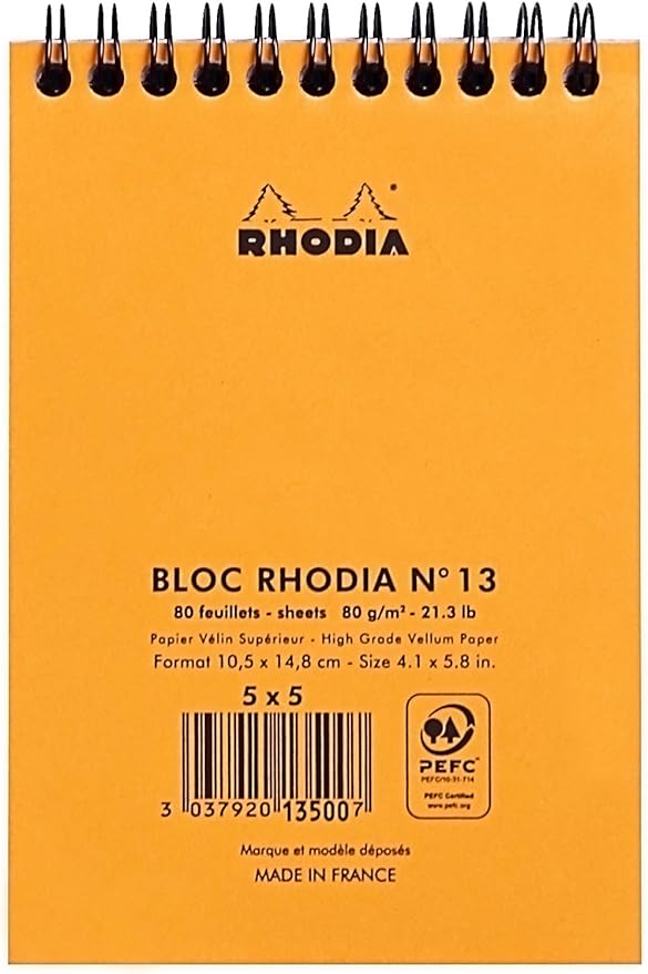 Rhodia Wirebound Pad 4.1X5.8 Orange Grid
