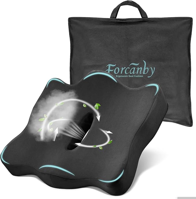 Memory Foam Seat Cushion - Seat Cushion for Office Chairs - Ergonomic Cushions Pad Pillow for Pressure Relief Sciatica & Pain Relief, Seat Cushion with a Storage Bag (Black)