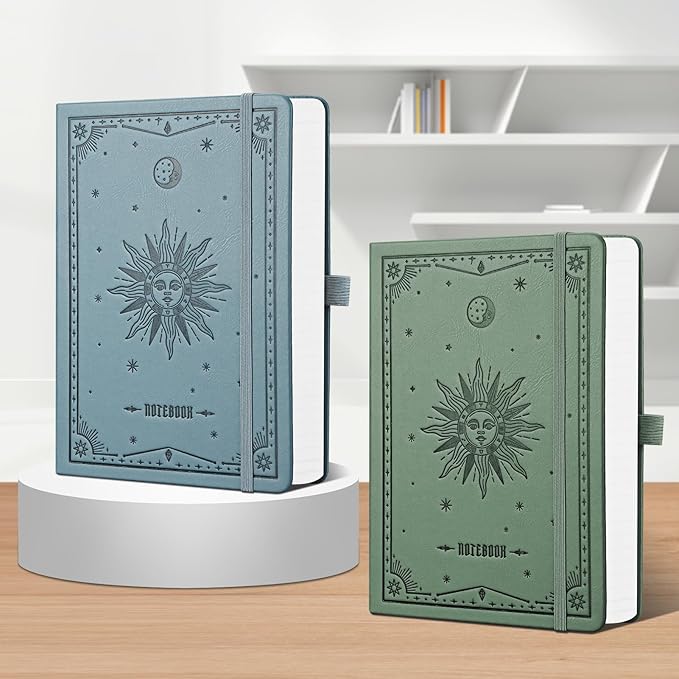 EMSHOI Bullet Dotted Journal Notebook - 320 Pages, 100gsm Thick Paper, A5 Hardcover Leather, Dot Grid Notebook for Women Men Work Writing, Bullet Journaling, Drawing, 5.75 x 8.38, Green