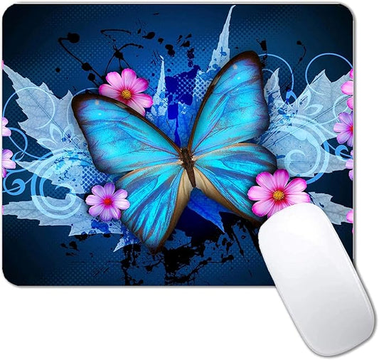 Blue Butterfly Mouse Pad Non-Slip Rubber Base Gaming MousePads for Computers Laptop Office,Cute Mouse Pads with Designs for Women,9.5"x7.9"x0.12"(240mm x 200mm x 3mm)