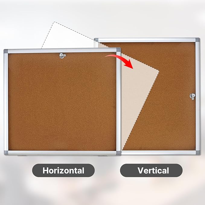 Outdoor Enclosed Cork Bulletin Board Tamper-Proof Dispaly Case, Aluminium Frame, Weatherproof Cork Noticeboard, Enclosed Cork Board for School, Office, Restaurant, Hospital etc（28 * 26inches）