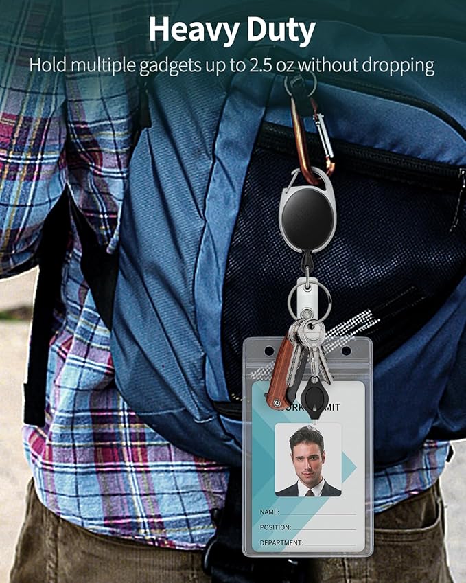 Uniclife 5 Pack Retractable Badge Reel for Badge Holder Heavy Duty Retractable Keychain Strong ABS Casing with Stainless Steel Spring Coil 24 Inch Nylon Rope Carabiner Clip and Key Ring