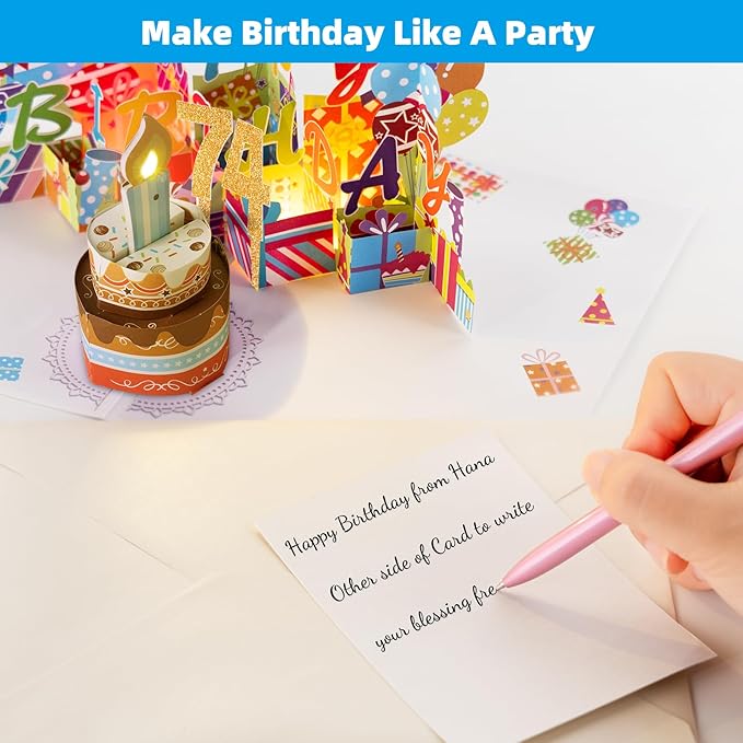 Gumry 74TH Musical Birthday PopUp Card, Blowable Colorful Light Candle 3D Cards with Song, Applause Cheers Sound, Greeting Cards Birthday Gifts Decorations for Women Men Turning 74 Years Old