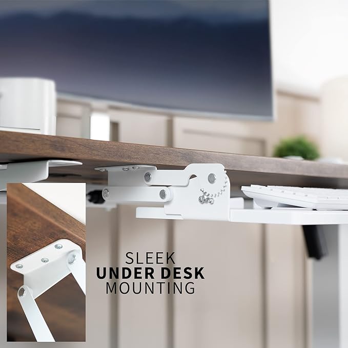 VIVO Large Under Desk 27 x 11 inch Computer Keyboard and Mouse Tray with Swinging Height Adjustment, 12 Settings, Platform Drawer for Typing, White, MOUNT-KB08SW