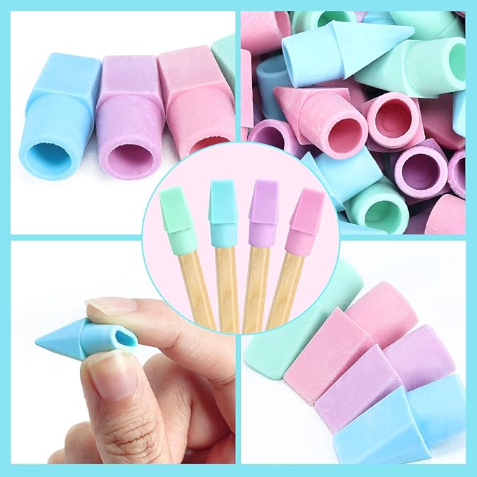PRALB 400PCS Pencil Top Eraser Bulk Caps for Pencils,Chisel Shape Erasers Toppers Assorted Colors for Party Favors Games Prizes, Pencil Top Erasers Cap for Home School Classroom Office,Color 4