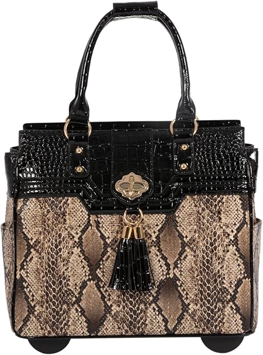 JKM and Company Alligator Compatible With Computer iPad, Laptop Tablet Rolling Tote Bag Briefcase Carryall Bag